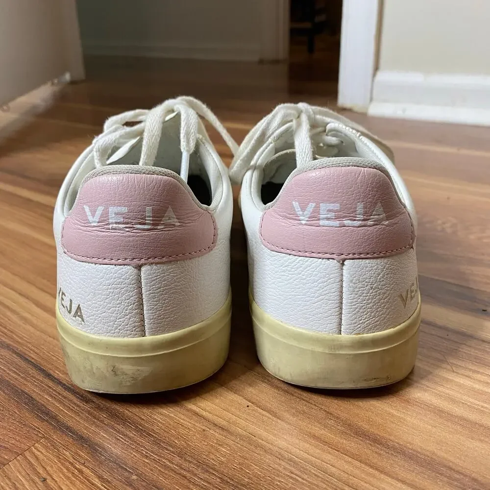 VEJA Campo Leather Lace Up White Pink Sneakers Size 7